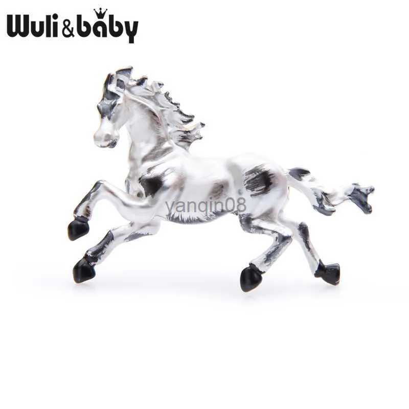 Pins Broches Wuli Baby Wit Zwart Emaille Paard Broches Vrouwen Mannen Legering Steed Dier Broche Pins Geschenken HKD230807