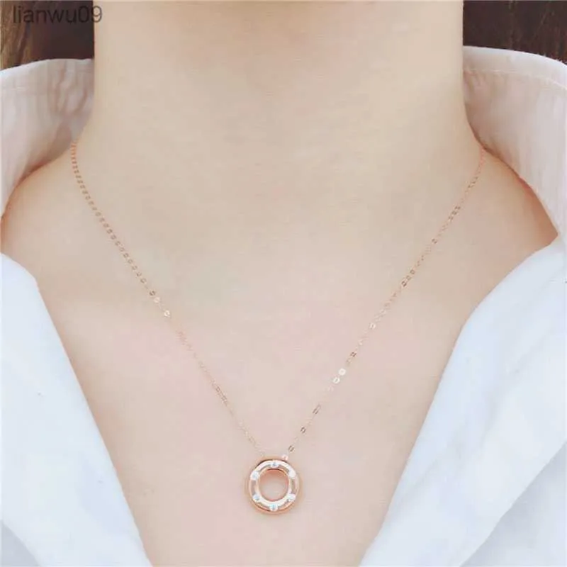 Classic Design 585 Purple Gold Plated 14K Rose Gold Simple Round Diamond Pendant Necklace Jewelry for Women for Girlfriend L230704