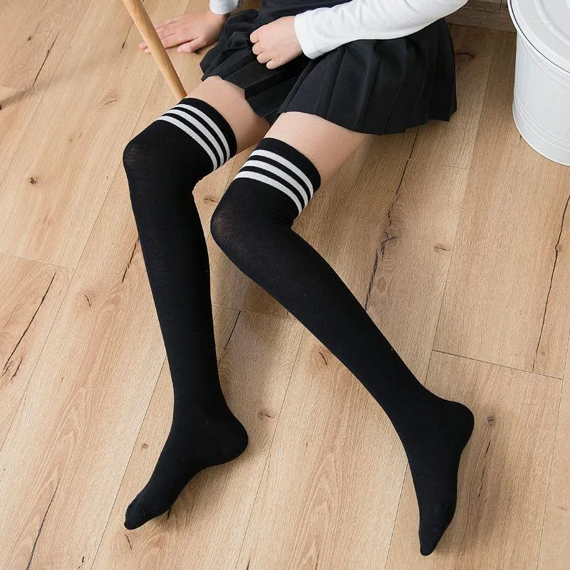 Women Socks Classic Black White Striped Stockings Girls Thigh High Over The Knee Japanese Ladies