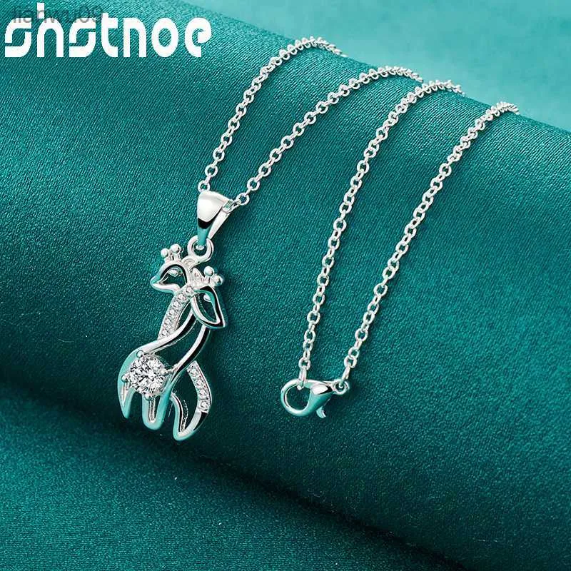 40cm75cm 925 Chaîne En Argent Sterling AAA Zircon Petit Sika Cerf Pendentif Collier Pour Les Femmes De Mariée De Mariage Partie Charme Bijoux L230704