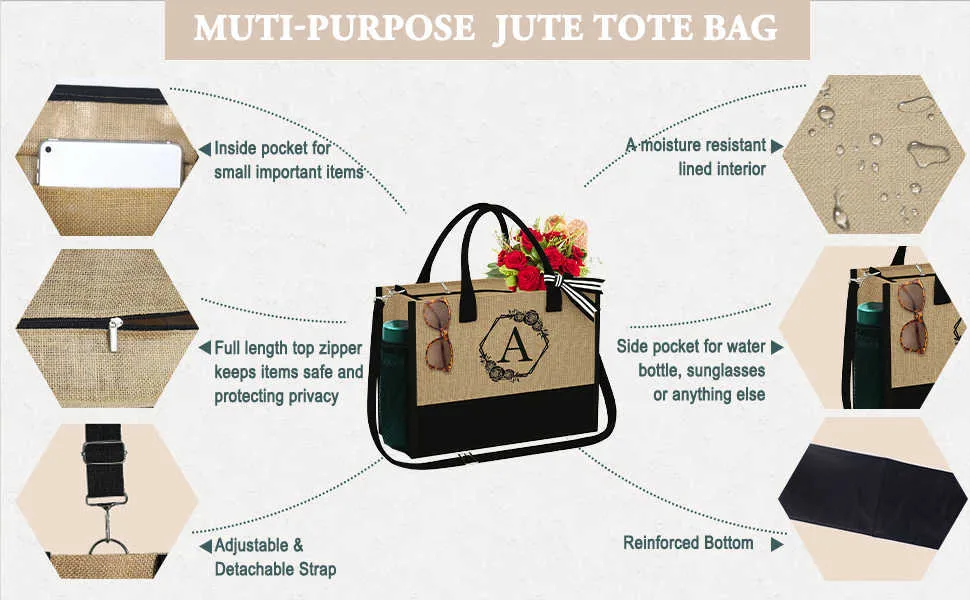 Initial Jute Tote Bag