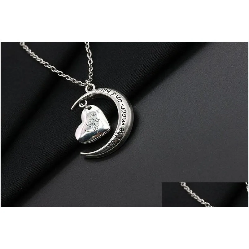 Pendentif Colliers Romantique Je T'aime À La Lune Et Coeur Collier Alliage Chaîne Pendentifs Pour Femmes Bijoux Saint Valentin Cadeau Drop D Dhkxq