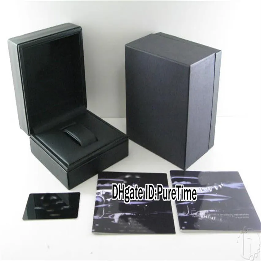 Caixa de relógio de couro preto de alta qualidade relógios masculinos femininos caixa original cartão de certificado presente sacos de papel Puretime246P