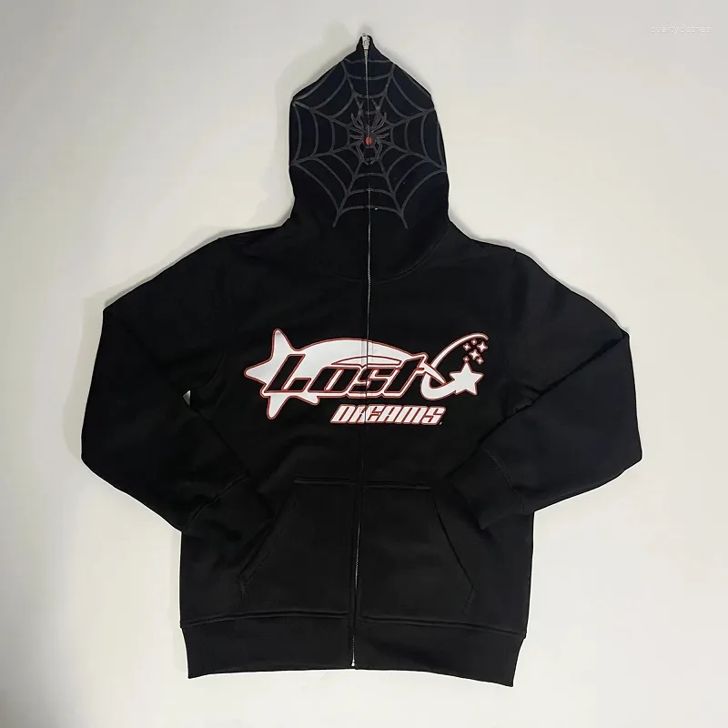 Erkek Hoodies American Style Y2K Street Moda Anime Gotik Büyük Boyu Hoodie Erkekler 2023 Retro Giysiler Gevşek Sıradan Fermuar Üstleri