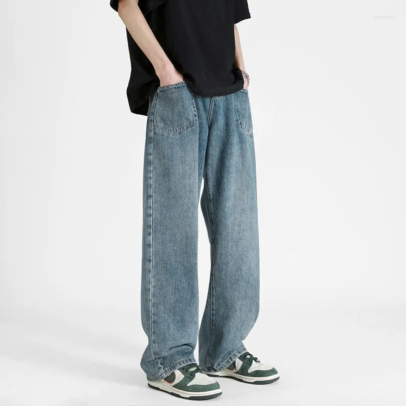 Männer Jeans 2023 Herbst Einfache Casual Männer Koreanische Mode Front Tasche Lose Gerade Breite Bein Hosen Männliche Marke Kleidung hellblau