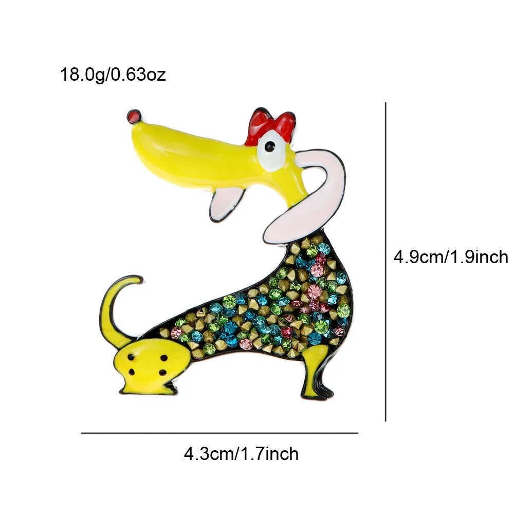 ピンブローチシンディXiangラインストーン犬の女性のための新しいかわいいファッション動物ピン黄色のダックスフンド高品質HKD230807