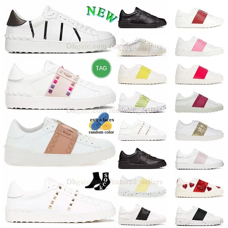 Casual Shoes Shoes Valentinety Sneakers Black White Navy Pink Blue Golden Naken Red Green Loafers Leather Mens Womens Spikes Rivets Trainers US12
