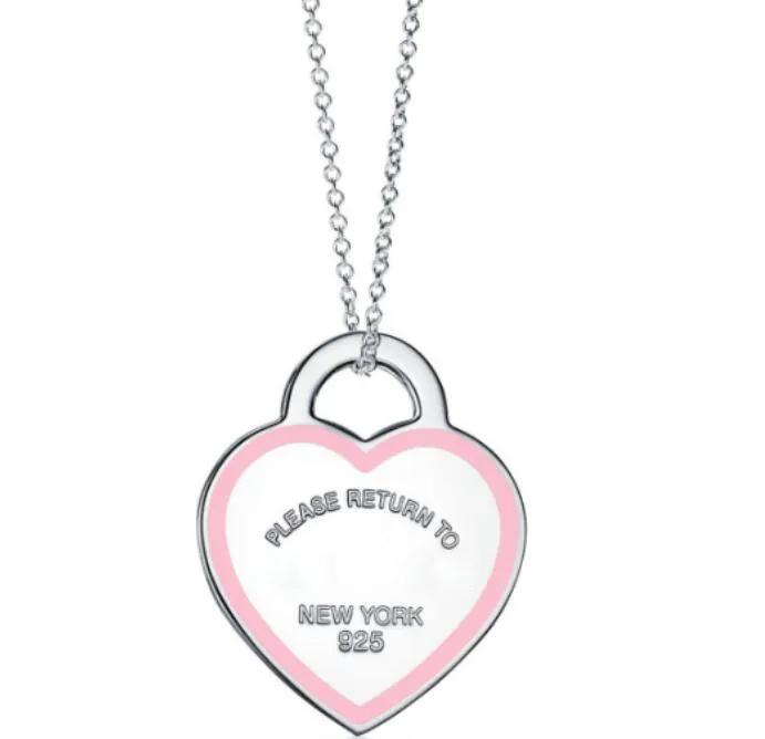 Colliers pendentifs 925 bleu rose amour coeur concepteur pendentif colliers pour femmes marque de luxe cristal bling diamant élégant charme lien chaîne collier ras du cou bijoux