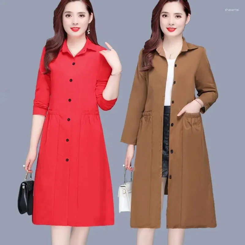 Płaszcze damskie okopy xl-5xl w średnim wieku ładny wiosenny letni letni wiatraka femme moda cienki czerwony czarny khaki
