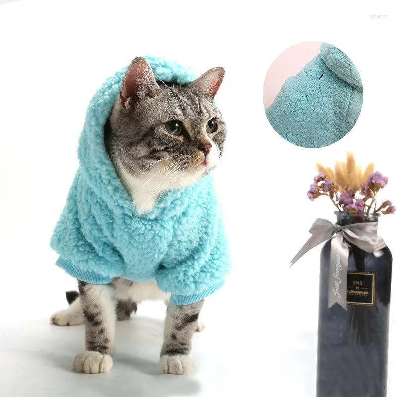 Disfraces de gato Ropa para perros pequeños y medianos Gatos Mascota Otoño / invierno Suéter con capucha Algodón Lana Color sólido