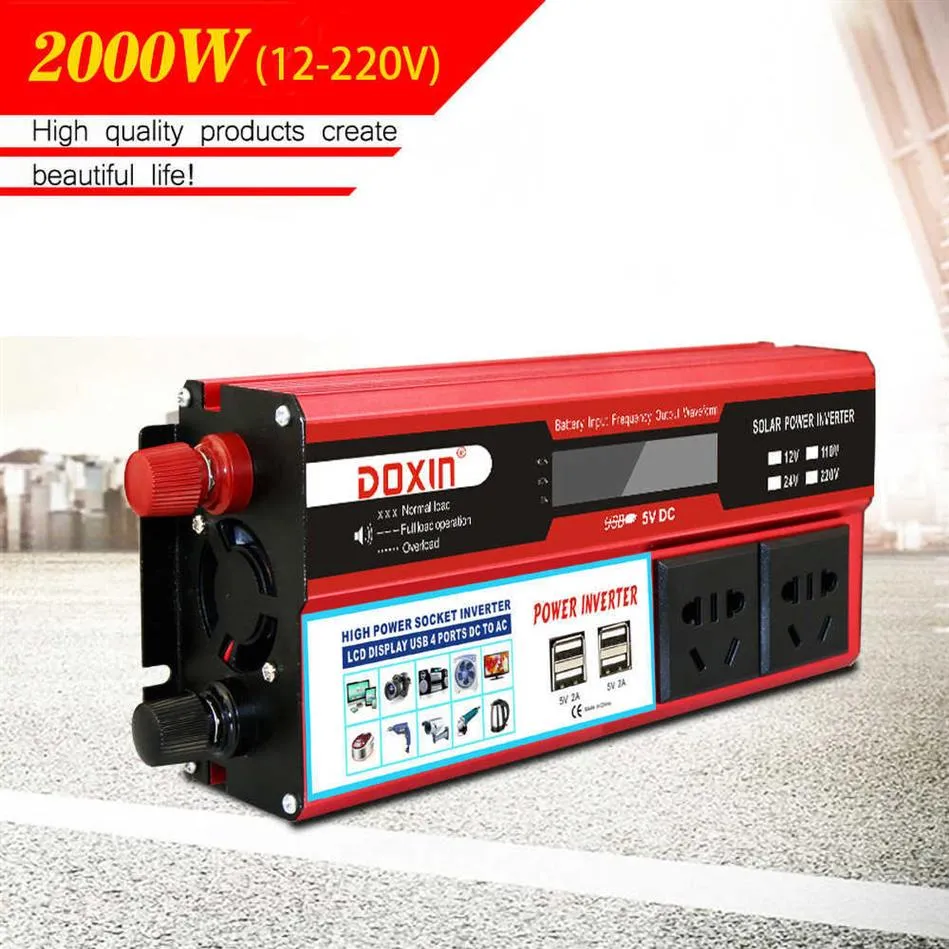 Multi-function 2000W Original Inverter LED Display Car Solar Inverter DC12V to AC 220V Sine Wave Voltage Converter Adapter Home246M