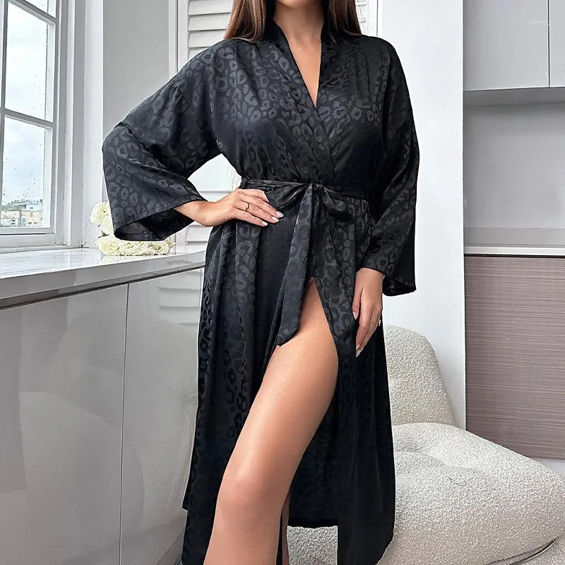 H Women's Sleepwear Jxgarb Black Ice-silk Bathing Robes Ladies El Sauna Soft Shower Bathrobes Breathable Femme Satin Nightwear