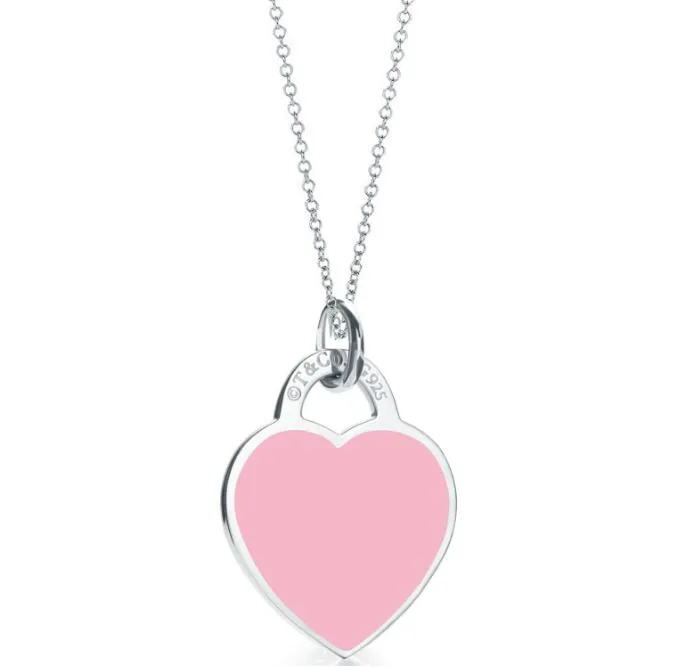 s925 Silver Blue Pink Love Heart Designer Naszyjniki dla kobiet marka luksusowy kryształowy elegancki łańcuch łańcucha choker naszyjnik biżuteria
