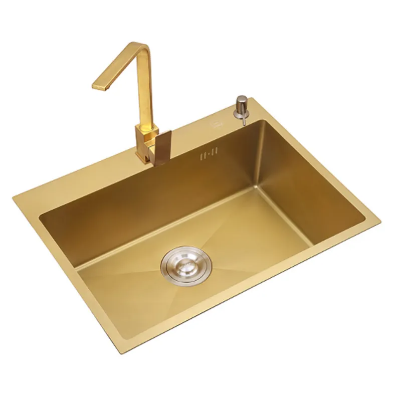 Bacia única de aço inoxidável nano ouro, pias de cozinha divisor de pia de cozinha multifuncional placa de mesa pia bacia escorredor cesta