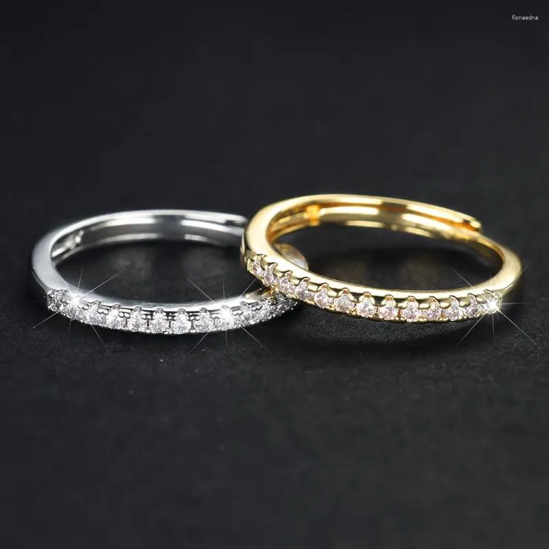 Alianças de casamento de linha única com abertura de pedra de zircônio branco para mulheres, prata, cor de ouro, metal, empilhamento minimalista, anéis finos, bandas, presentes