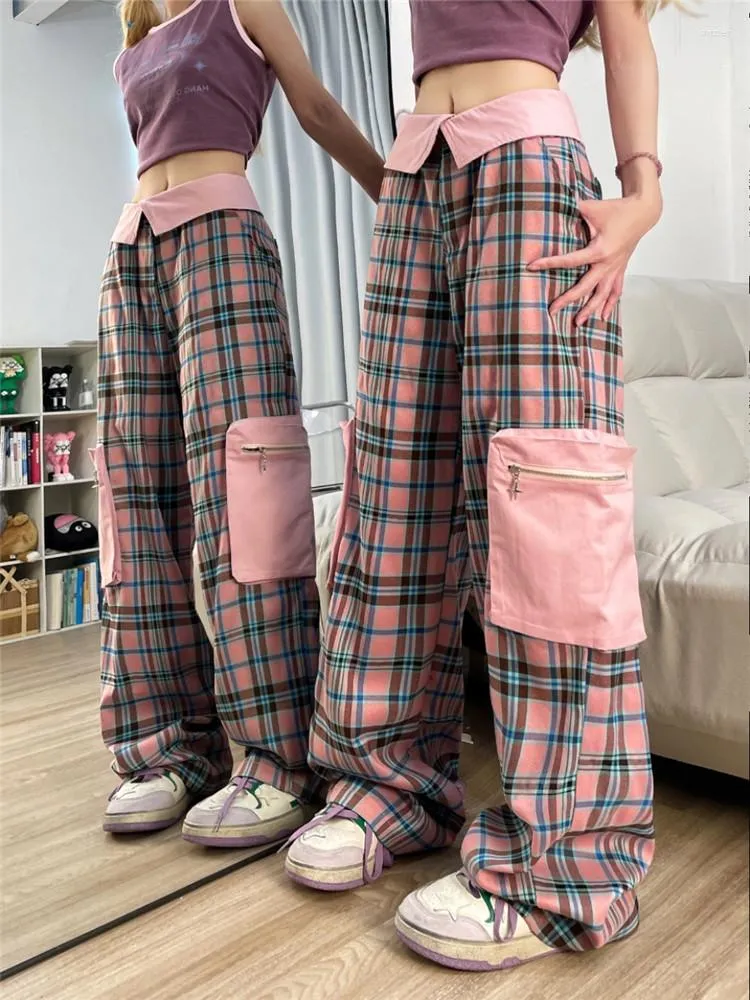 Baggy Plaid Womens Overalls With Large Pockets And Wide Leg Casual Pink  Loose Fit Baggy Sweatpants Women For Girls And Women From Shizier, $46.18