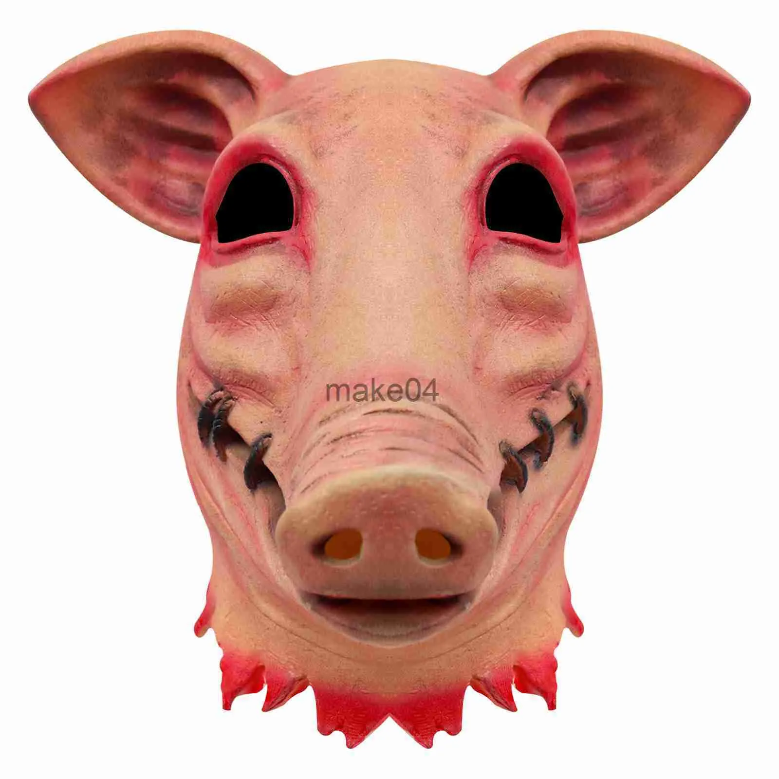 Party Masks 2022 Scary Mask Pig Head Mask Latex Full Head Headgear Halloween Realistic Biochemical Evil Monster Animal Scary Costume Party J230807