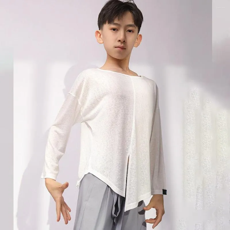 Stage Wear Boys Latin Dance Shirt Autumn And Winter Long-sleeved Green White Dancing Tops Jazz Rumba Chacha Costume