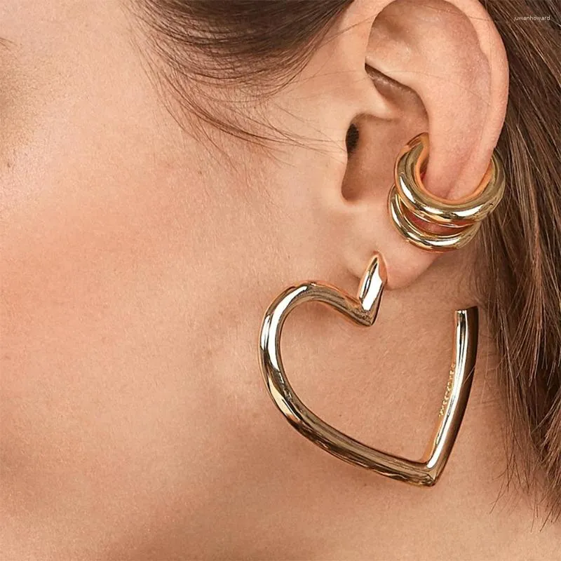 Backs Kolczyki vintage proste fałszywe piercing metalowe złote klipy do uszu asymetria okrągła klip dla kobiet moda biżuteria sercowa