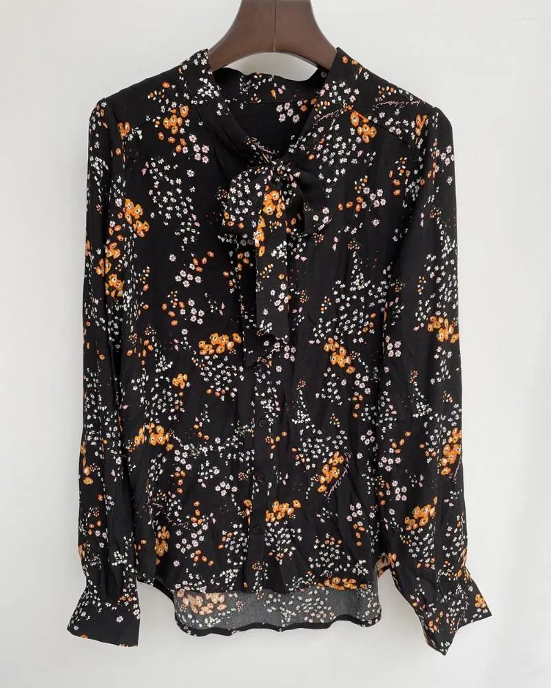 Женская блузская блузка цветочное принт кружев с воротником с длинным рукавом с длинным рукавом винтаж