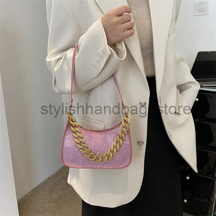 Bolsas de Ombro Lantejoulas 2023 Nova Cadeia Bolsa de Ombro Arco-Íris Gradiente Bolsa Feminina Handheld Bolsa Feminina Crescent Bolinho Bolsas elegantesloja