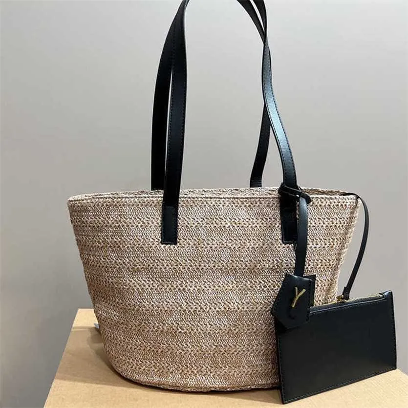 unusual Shopping Bags Summer Beach Luxury Designer Women Travel Handbags Fashion Casual Large Straw Tote Woven Shoulder Crossbody Bag Purse 230421