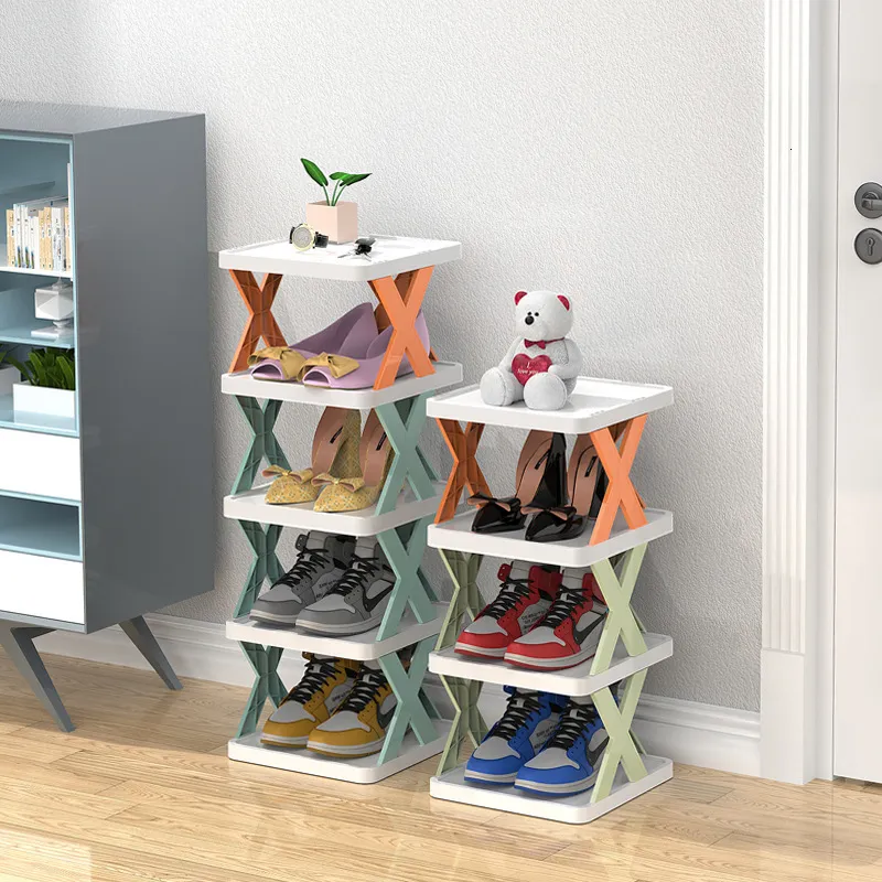 스토리지 홀더 랙 간단한 접이식 신발 랙 DIY 어셈블리 쌓을 수있는 플라스틱 선반 공간 절약 홈 욕실 기숙사 캐비닛 홀더 230807