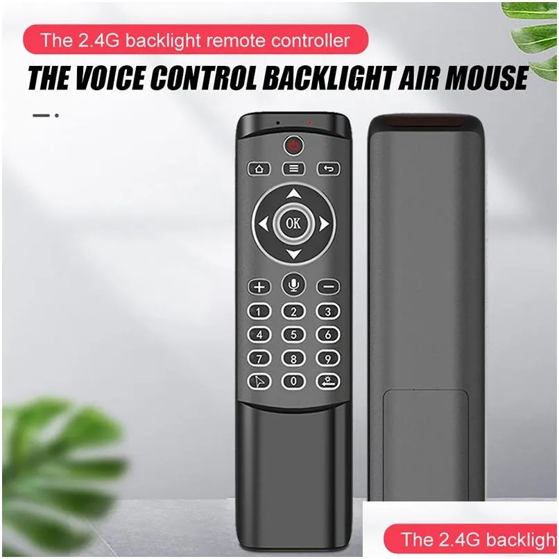 Pc-afstandsbedieningen Mt1 Backlit Voice Control Gyro Wireless Fly Air Mouse 2.4G Smart Voor Android Tv Box Linux Drop Delivery Computers Dh2Mi