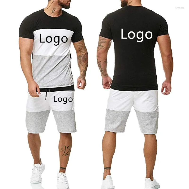 Agasalhos masculinos com logotipo personalizado shorts de manga curta para esportes casuais 2 peças camisa publicitária personalizável com gola redonda camiseta terno