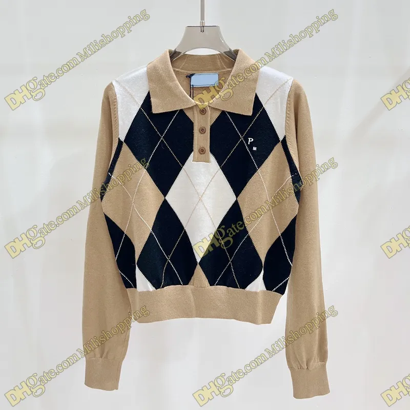 Women Designer Prrrra Cropped Top Argyle Knited Sweaters Tops Party Outdoor Clothing