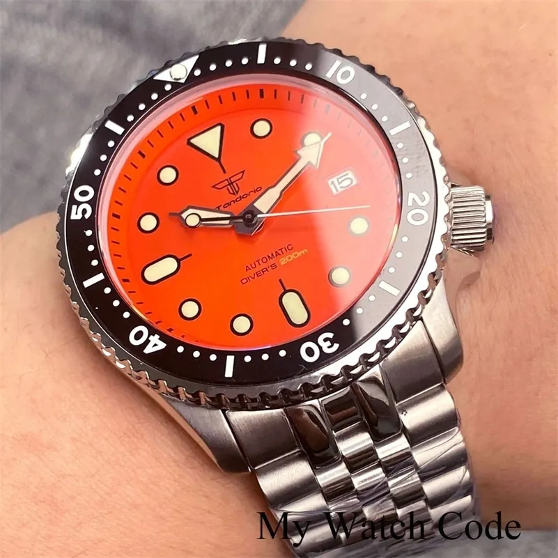 Otros relojes Tandorio Men 41mm Diver Retro Luxury Sapphire NH35 Automatic Mechanical Vintage Watch 20Bar Luminous Orange SKX 120Click 230804