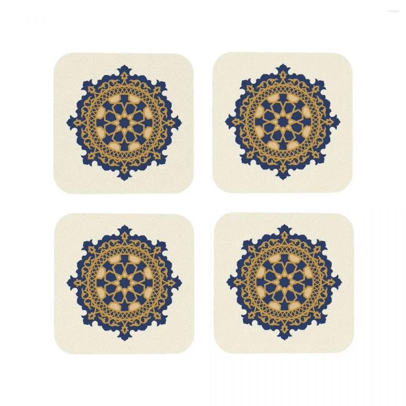 Tischsets, persisches Arabesken-geometrisches Shamseh-Design – goldene und marineblaue Untersetzer, Kaffeegeschirr, Dekoration, Zubehör, Pads