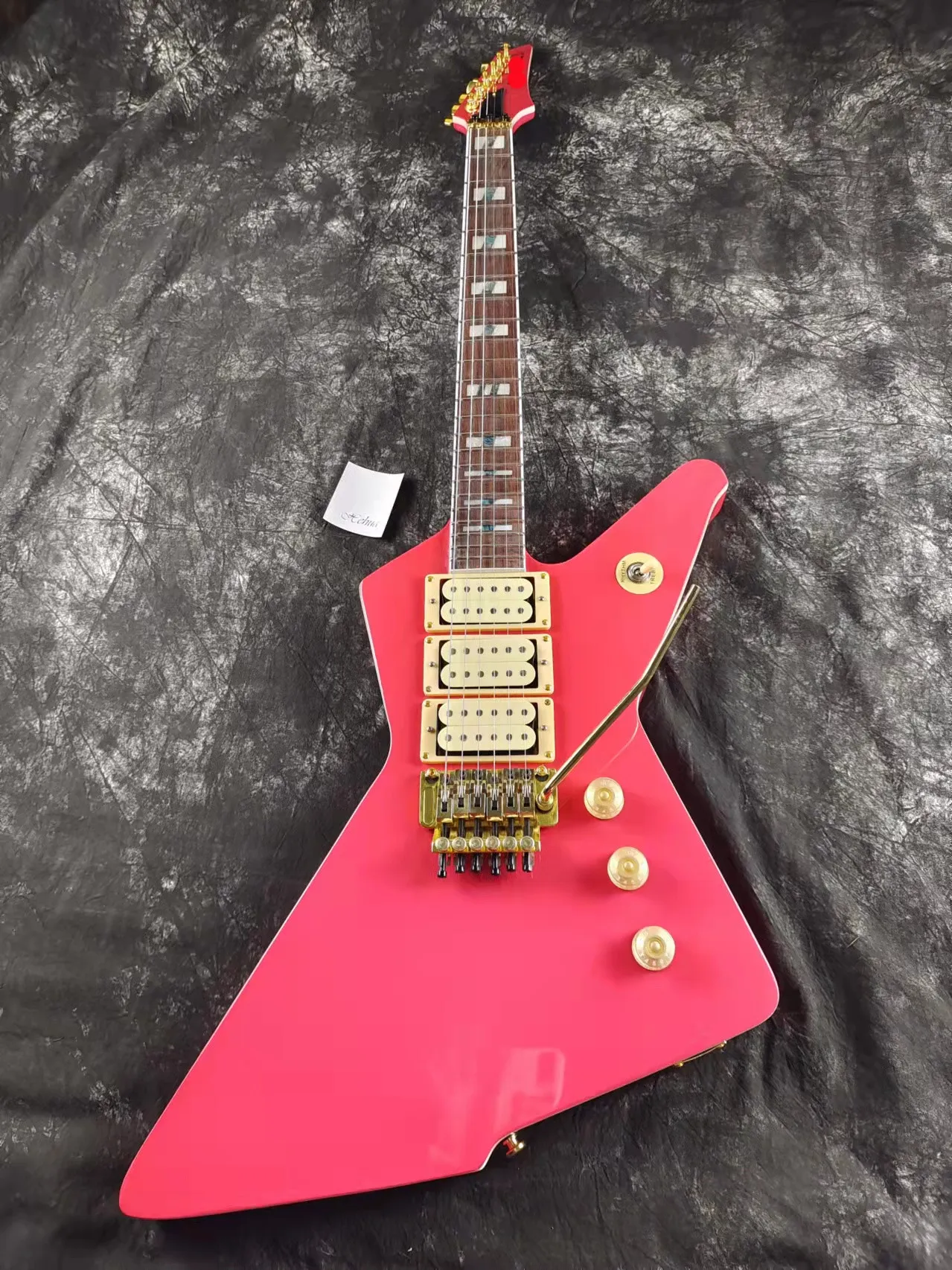 Rare Destroyer II DT-555 Pink Phil Collen Guitarra Elétrica Ponte Floyd Rose Tremolo, Hardware Dourado, Inserções Block Abalone, 3 Captadores Humbuckers Double Cream Barra Whammy