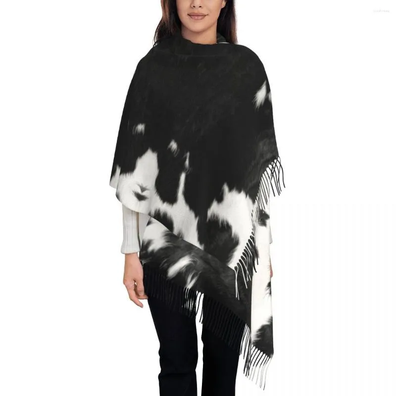 Sjaals Moderne Koeienhuid Kunstleer Sjaal Wrap Voor Vrouwen Lange Winter Warm Kwastje Sjaal Unisex Bont Textuur