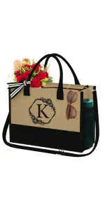 Initial Jute Beach Bag for Women