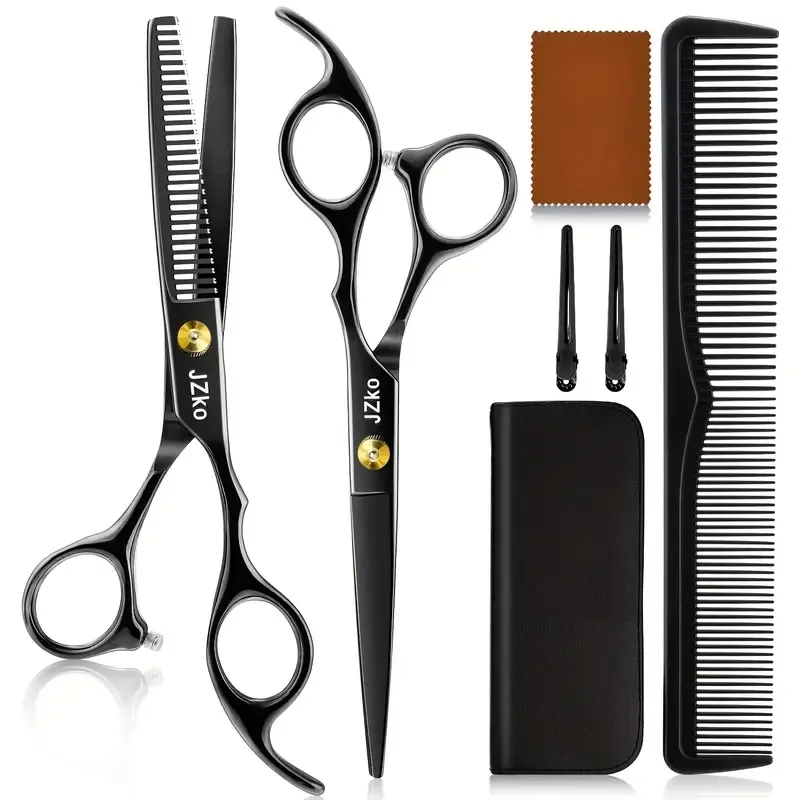 Kit de ciseaux de coupe de cheveux, 7 pièces ensemble de ciseaux de coiffure professionnels pour hommes femmes animaux domestiques Kit de coupe de salon de coiffure pour salon de coiffure