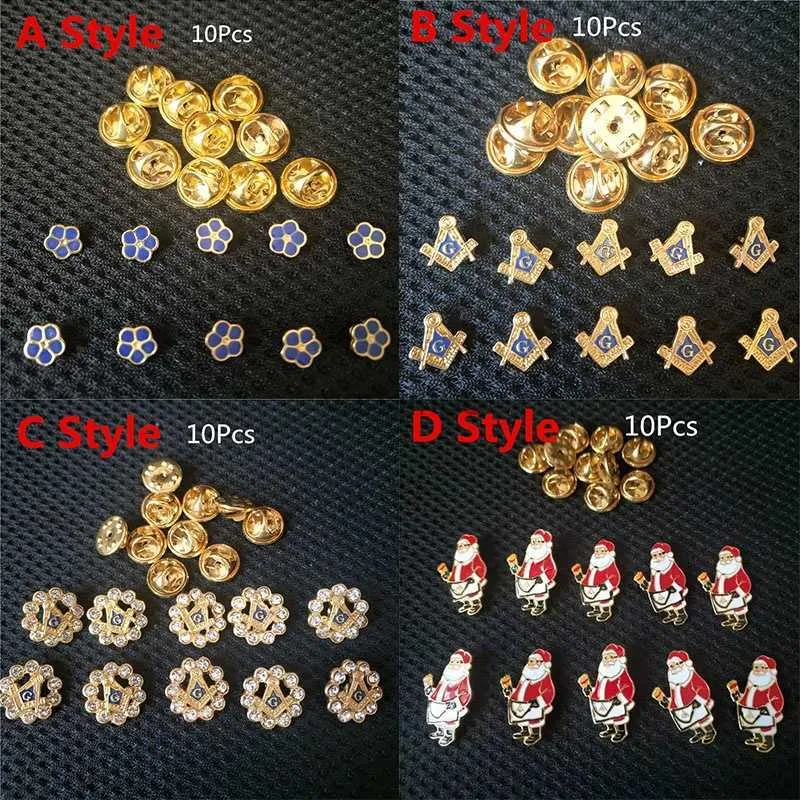 Pins Broschen 10 Teile/satz Klassische Metall Freimaurer Brosche Strass Weihnachtsmann Freimaurer Pins Broschen Party Schmuck Zubehör Weihnachten Geschenke HKD230807