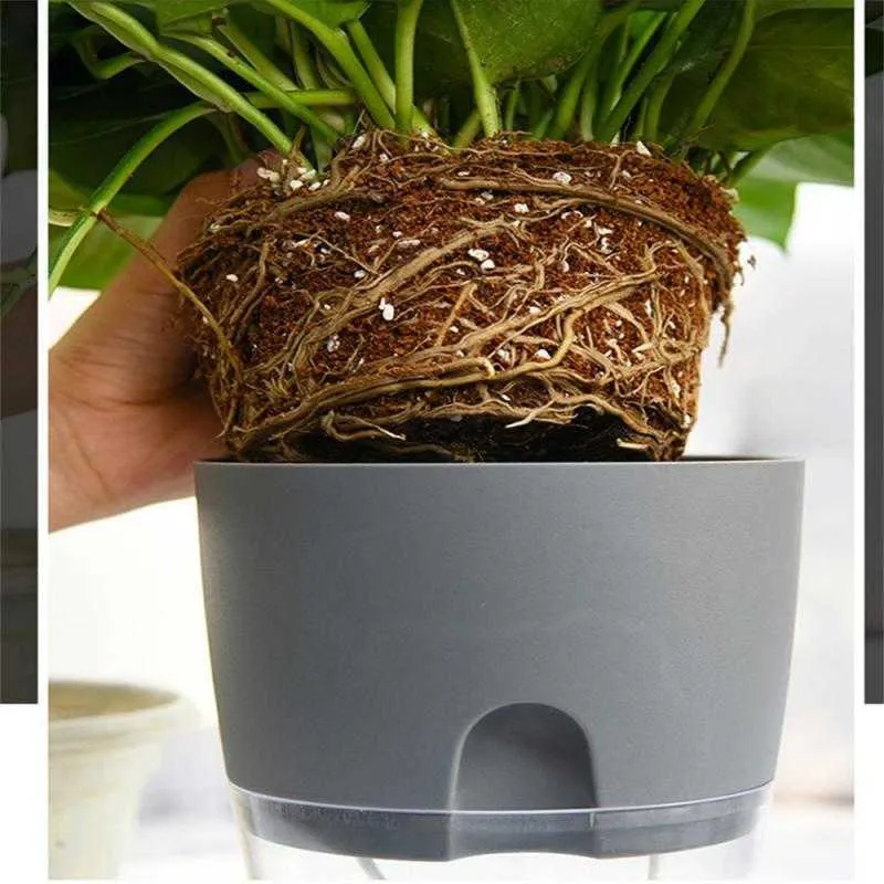 Donice Pots Pot Bunga diri Penyiraman Transparan Lapisan Pot Bunga Plastik Tali Katun Penyiraman Pot Tanaman Dengan Port inseksi