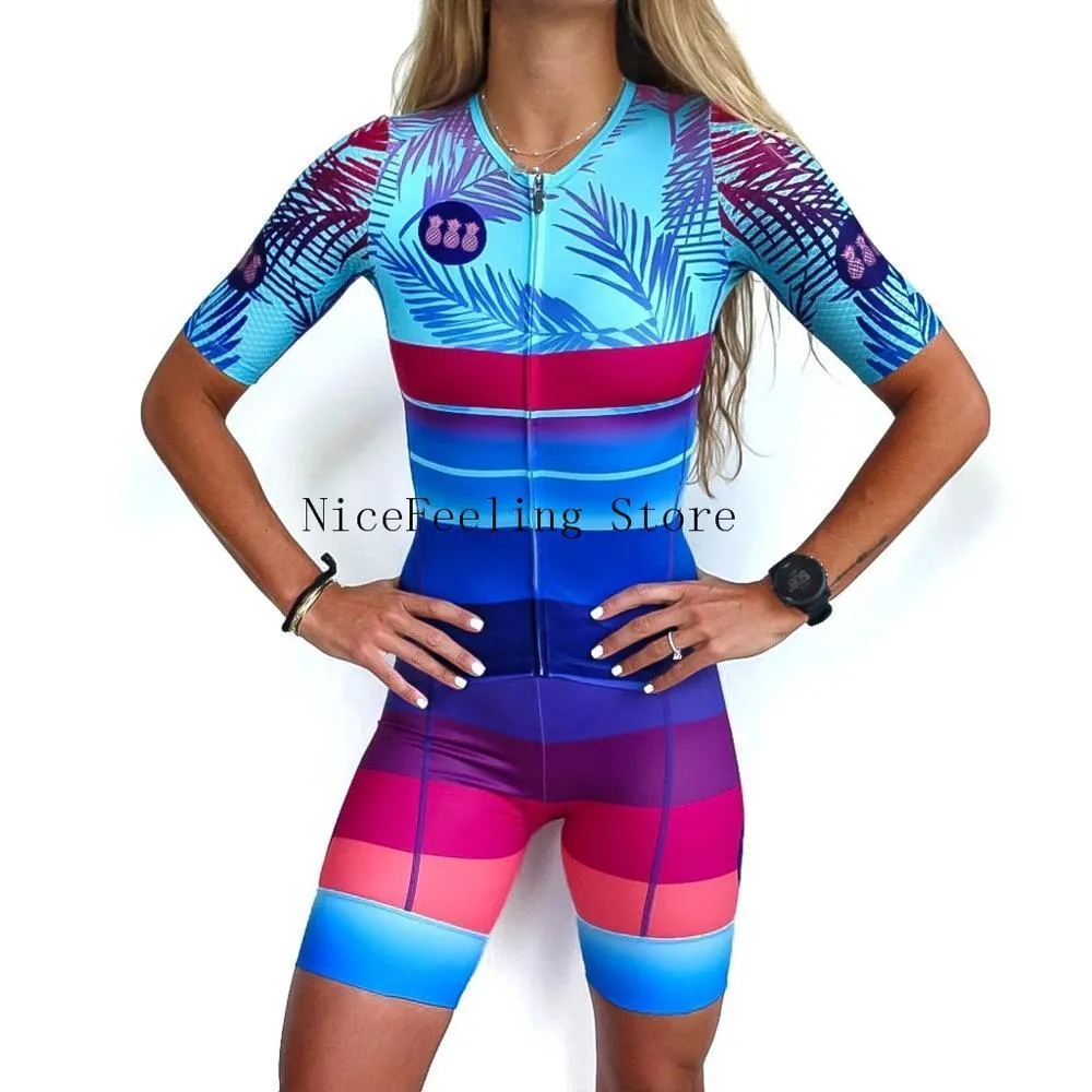 Cykeltröja sätter kvinna triathlon cykling skinsuit sommar kort ärm badkläder anpassade cykel onesies kostym lysande färg jumpsuit 230807