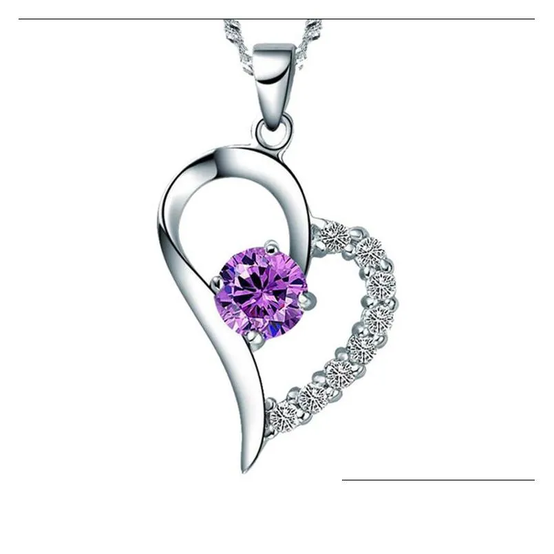 Pendant Necklaces Fashion Austrian Romantic Crystal Necklace 925 Sterling Sier Korean Cz Diamond Love Heart Shaped Box Chain For Women Dhv1V