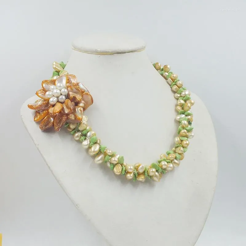 Choker försäljning !! African Shell Flower Natural Freshwater Pearl Handmade smycken Halsband 19 "