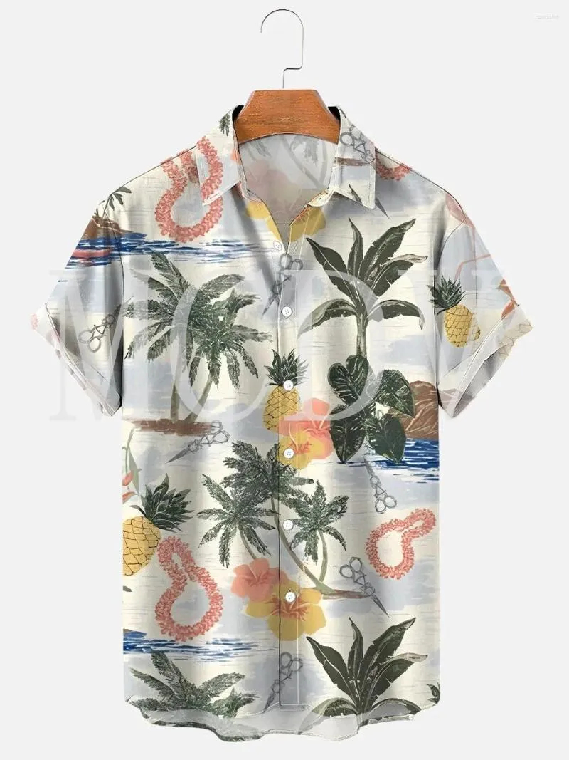 Мужские повседневные рубашки Мужские для женщин гавайские листья напечатаны отвороты свободные карманы для груди с коротким рукавом Funky Aloha