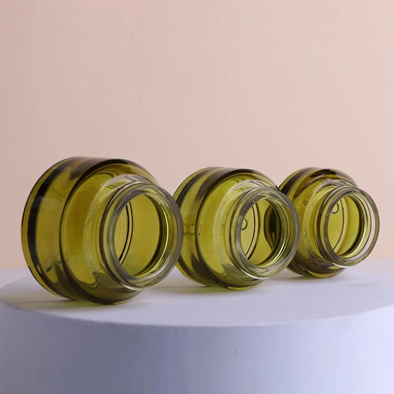 Cosmetic Bottles 15g 30g 50g Amber Green Empty Glass Facial Cream Jar Pots Cosmetic Container Black Lid Glass Bottle Travel Packing