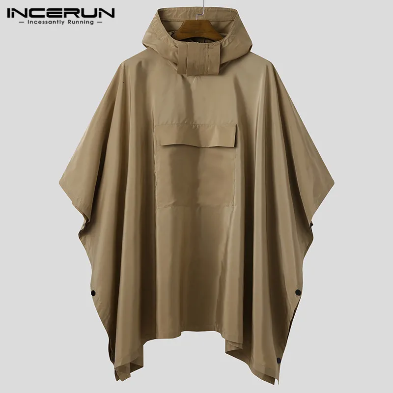 Vestes pour hommes INCERUN Hommes Trench Solide Séchage Rapide À Capuche Lâche Ponchos Poches Casual Manteau Extérieur Hommes Manteaux Irréguliers Pas Imperméables S-5XL 230804