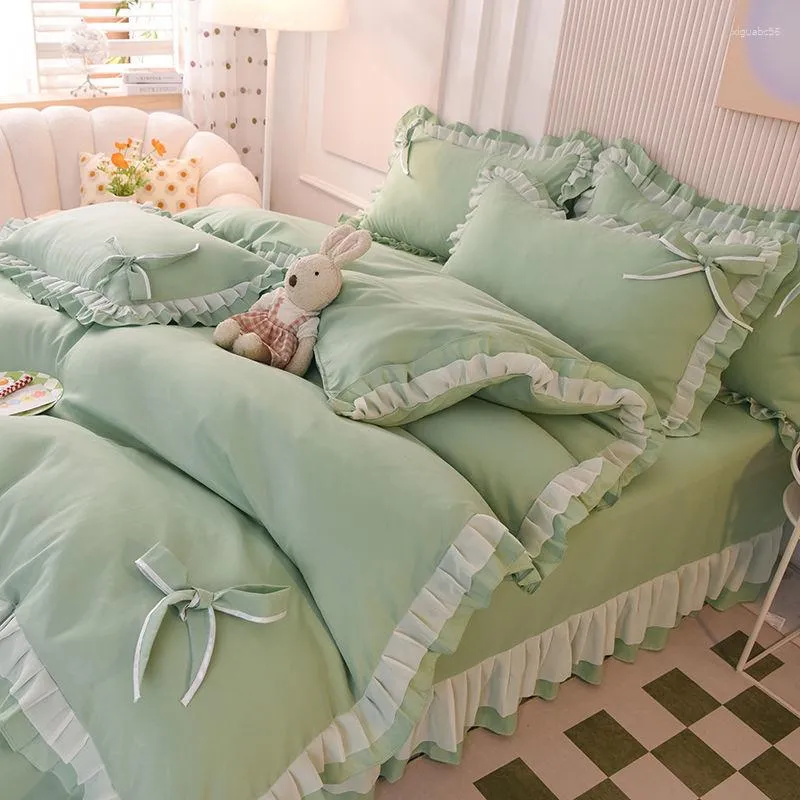 Bedding Sets Princess Style Cotton Set Romantic Double Layer Ruffles Quilt Cover Bed Skirt Linen Pillow