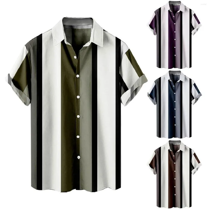 Mäns casual skjortor män stor modetrend färg rand 3d digital tryckning kortärmad skjorta tee