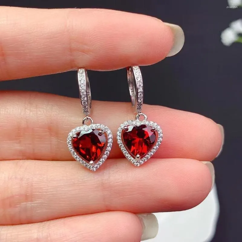 Dangle Earrings Heart Style Exquisite Red Garnet Dangling For Women Jewelry Real 925 Silver Natural Gem Girl Party Gift Birthstone