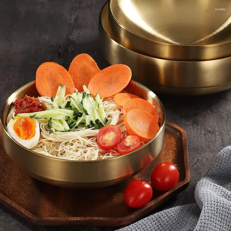 Zestawy naczyń stołowych Złote Instant Noodle Bowl Lamian Makaron podwójna koreańska miska zupa.