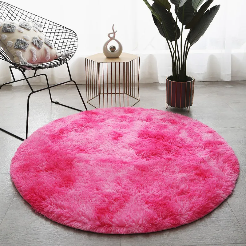 Carpets PinkGreenBlue Tie-dye Carpet Round Shaggy Chair Mat Tie Dye Fluffy Living Room Area Rug Bedroom Rug Long Hair Kids Play Mat 230804