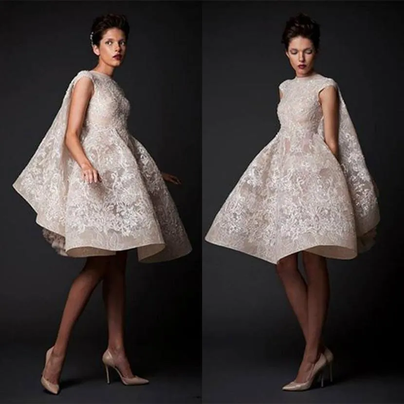 Krikor Jabotian Wedding Dresses Jewel Lace Appliques Sleeveless Beach Bridal Gowns Knee-Length Short A-Line Wedding Dress with Ple283l